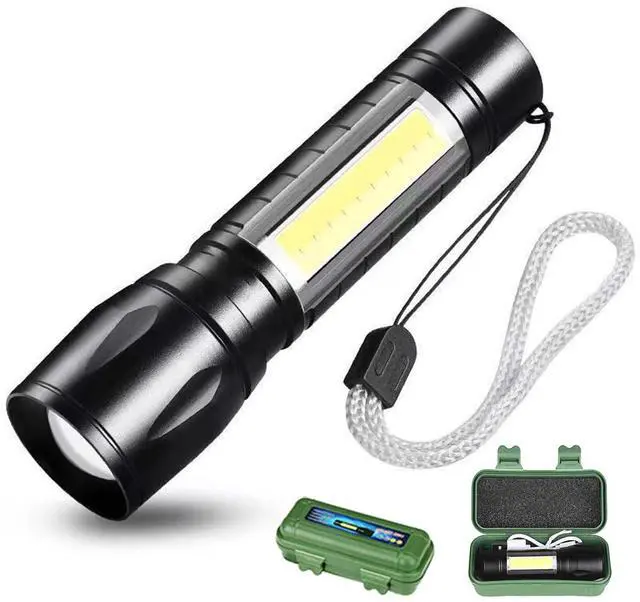 Main image of CLEZGO Rechargeable Flashlights High Llumens LED-Mini USB Rechargeable Flashlight for Home 3 Modes Adjustable Focus Portable Waterproof Flashlight with COB Side Lights (1pack)