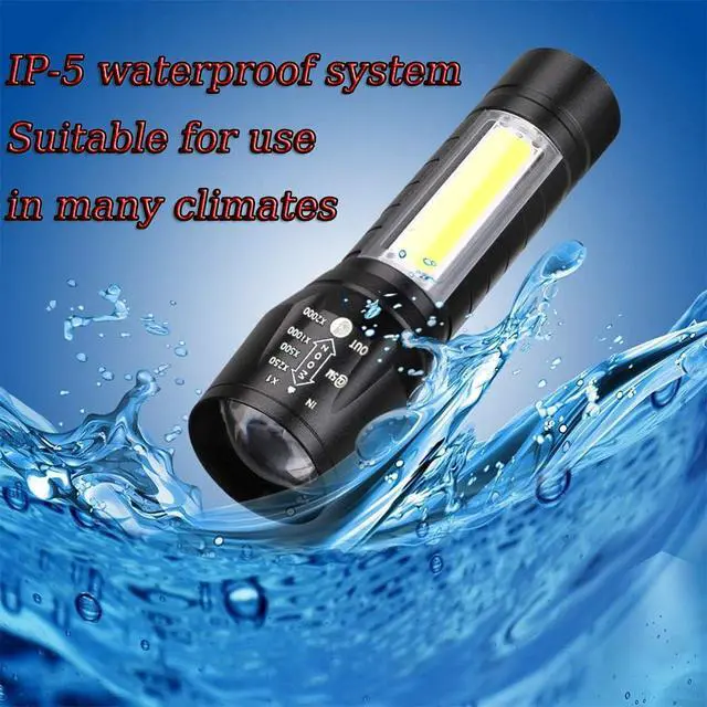 Alt view image 3 of 7 - CLEZGO Rechargeable Flashlights High Llumens LED-Mini USB Rechargeable Flashlight for Home 3 Modes Adjustable Focus Portable Waterproof Flashlight with COB Side Lights (1pack)