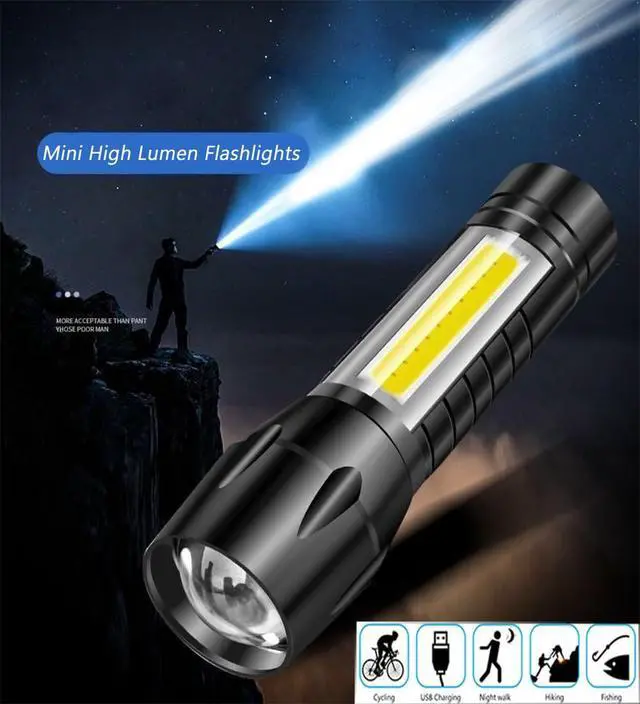 Alt view image 5 of 7 - CLEZGO Rechargeable Flashlights High Llumens LED-Mini USB Rechargeable Flashlight for Home 3 Modes Adjustable Focus Portable Waterproof Flashlight with COB Side Lights (1pack)