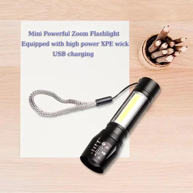 Alt view image 7 of 7 - CLEZGO Rechargeable Flashlights High Llumens LED-Mini USB Rechargeable Flashlight for Home 3 Modes Adjustable Focus Portable Waterproof Flashlight with COB Side Lights (1pack)