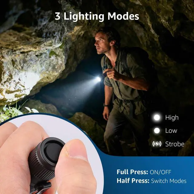 Alt view image 3 of 7 - LED Mini Flashlights High Lumens with Clip, Waterproof, Energy Saving, Portable for Outdoor, Emergency, AA Batteries Included, Tactical & Camping Accessories, 2 Packs