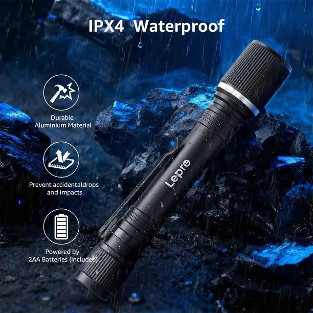 Alt view image 5 of 7 - LED Mini Flashlights High Lumens with Clip, Waterproof, Energy Saving, Portable for Outdoor, Emergency, AA Batteries Included, Tactical & Camping Accessories, 2 Packs