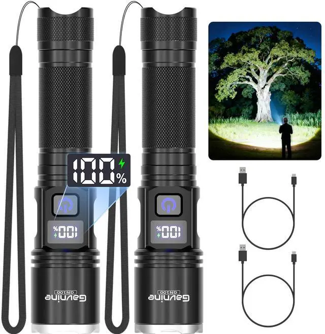 Main image of Rechargeable Flashlights 2 Pack-Super Bright High-Lumen LED Tactical Light with LCD Display and 5 Adjustable Modes for Home Emergency and Camping