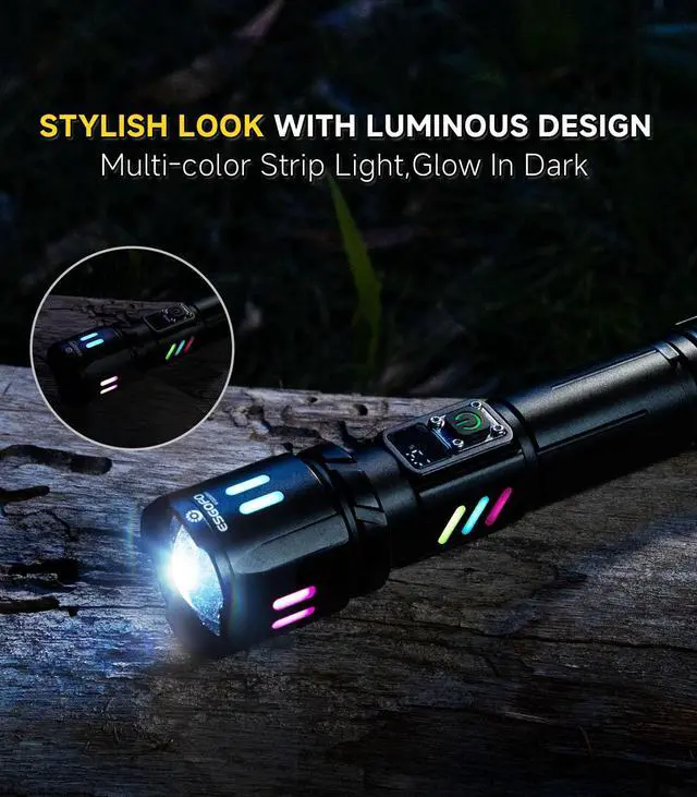 Alt view image 7 of 7 - Rechargeable Flashlights High Lumens 100000, Single Click Button Design, Super Bright 30W LED, Long Lasting 15H, USB C Input & Output, LCD Power Display, 6.69 Length, for Camping Hiking Home