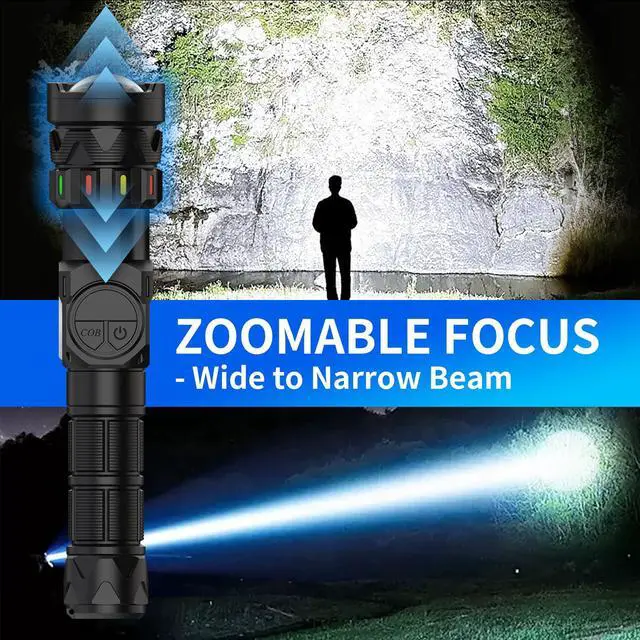 Alt view image 3 of 7 - Rechargeable Flashlights High Lumens 100000 Long Lasting LCD Display, Super Bright 50W LED, Quick USB C Charge & Output, Double Source & Buttons with Red Light, for Home Camping Hiking