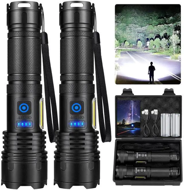 Main image of Rechargeable LED Flashlights High Lumens 2 Pack, 90000 Lumen Super Bright Flashlight, 7 Modes with COB Work Light, IPX7 Waterproof Powerful Flash Light for Home, Camping, Emergencies