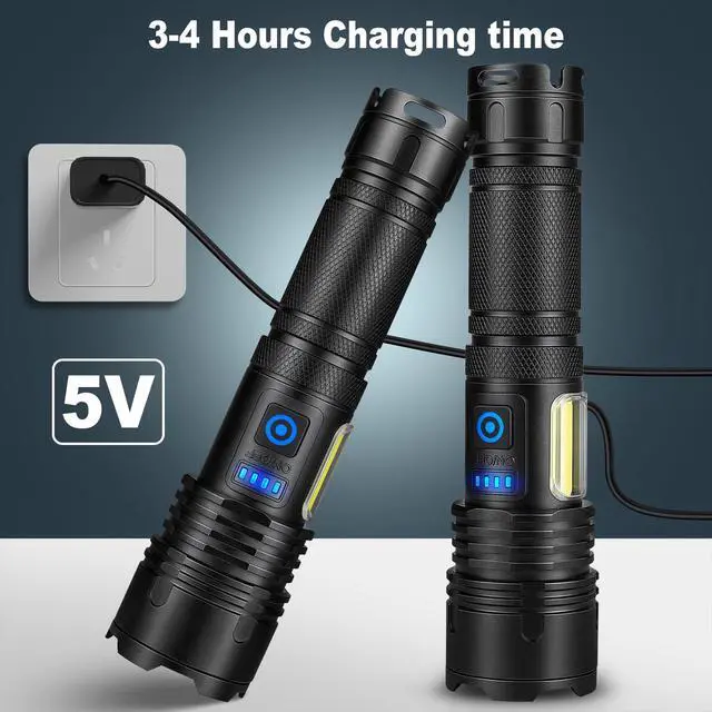Alt view image 3 of 7 - Rechargeable LED Flashlights High Lumens 2 Pack, 90000 Lumen Super Bright Flashlight, 7 Modes with COB Work Light, IPX7 Waterproof Powerful Flash Light for Home, Camping, Emergencies