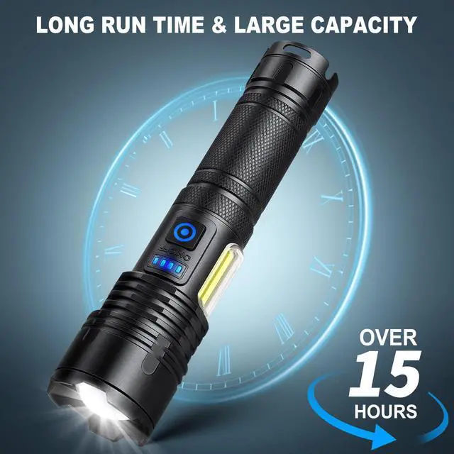 Alt view image 4 of 7 - Rechargeable LED Flashlights High Lumens 2 Pack, 90000 Lumen Super Bright Flashlight, 7 Modes with COB Work Light, IPX7 Waterproof Powerful Flash Light for Home, Camping, Emergencies