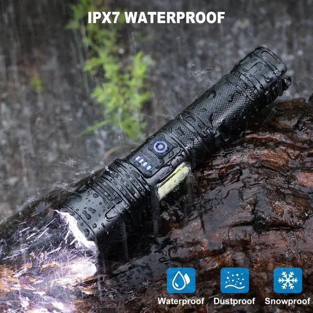 Alt view image 7 of 7 - Rechargeable LED Flashlights High Lumens 2 Pack, 90000 Lumen Super Bright Flashlight, 7 Modes with COB Work Light, IPX7 Waterproof Powerful Flash Light for Home, Camping, Emergencies