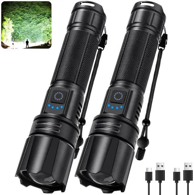 Main image of Rechargeable Flashlights 99000 High Lumens, Super Bright LED Flashlight with 15H+ Runtime, 5 Modes IPX7 Waterproof Powerful Handheld Light for Power Outages, Camping, Gifts for Men 2 Pack