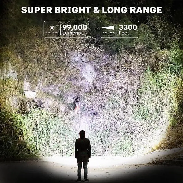 Alt view image 2 of 7 - Rechargeable Flashlights 99000 High Lumens, Super Bright LED Flashlight with 15H+ Runtime, 5 Modes IPX7 Waterproof Powerful Handheld Light for Power Outages, Camping, Gifts for Men 2 Pack