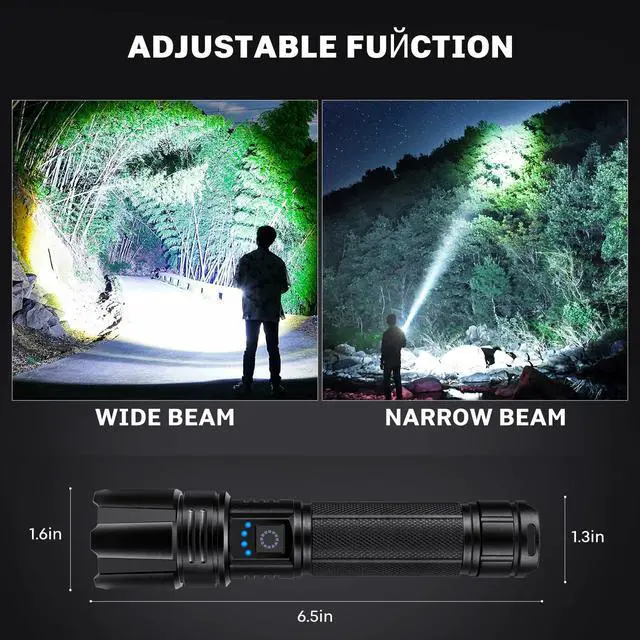 Alt view image 3 of 7 - Rechargeable Flashlights 99000 High Lumens, Super Bright LED Flashlight with 15H+ Runtime, 5 Modes IPX7 Waterproof Powerful Handheld Light for Power Outages, Camping, Gifts for Men 2 Pack