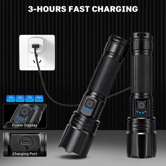 Alt view image 5 of 7 - Rechargeable Flashlights 99000 High Lumens, Super Bright LED Flashlight with 15H+ Runtime, 5 Modes IPX7 Waterproof Powerful Handheld Light for Power Outages, Camping, Gifts for Men 2 Pack