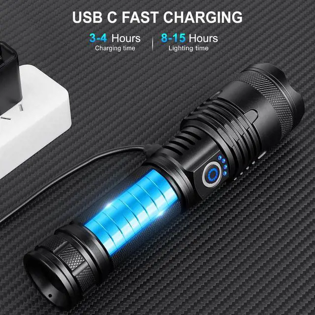 Alt view image 4 of 7 - Rechargeable Flashlights 99000 High Lumens 2 Pack, Led Super Bright Flashlight with 5 Modes & IPX7 Waterproof, 15H Running Time, High Powered Flash Light for Home Camping Home Emergencies