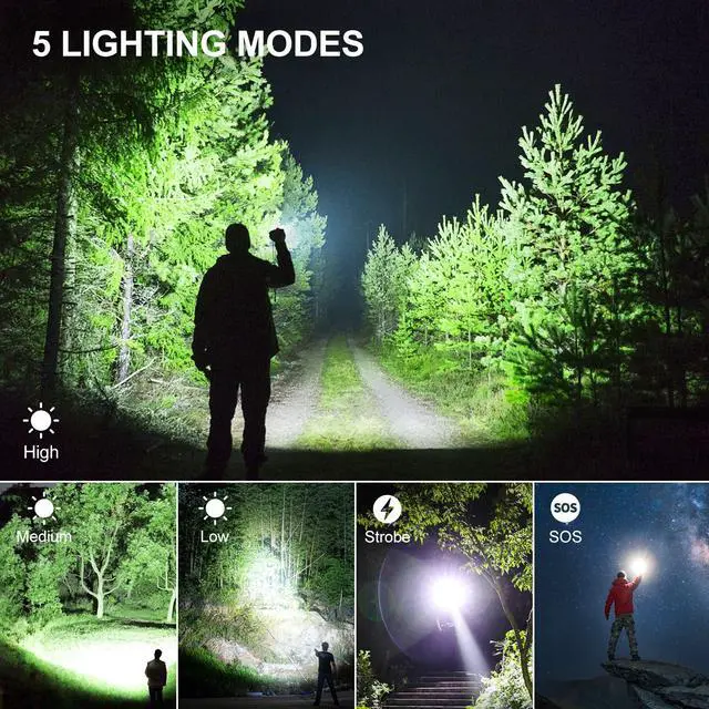 Alt view image 6 of 7 - Rechargeable Flashlights 99000 High Lumens 2 Pack, Led Super Bright Flashlight with 5 Modes & IPX7 Waterproof, 15H Running Time, High Powered Flash Light for Home Camping Home Emergencies