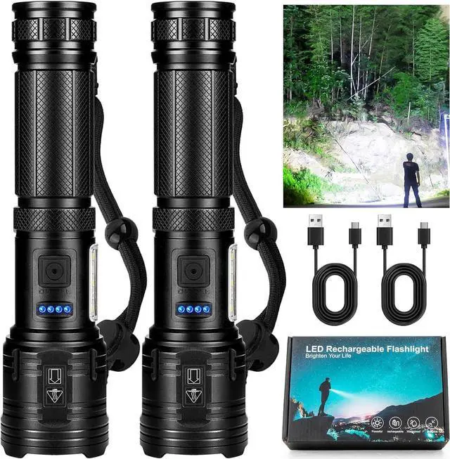 Main image of Flashlights High Lumens Rechargeable 2 Pack, 99,000 Lumens Super Bright Flashlight, LED Powerful Flash Light, 7 Modes with COB Work Light, IPX7 Waterproof for Outdoor Camping Hiking
