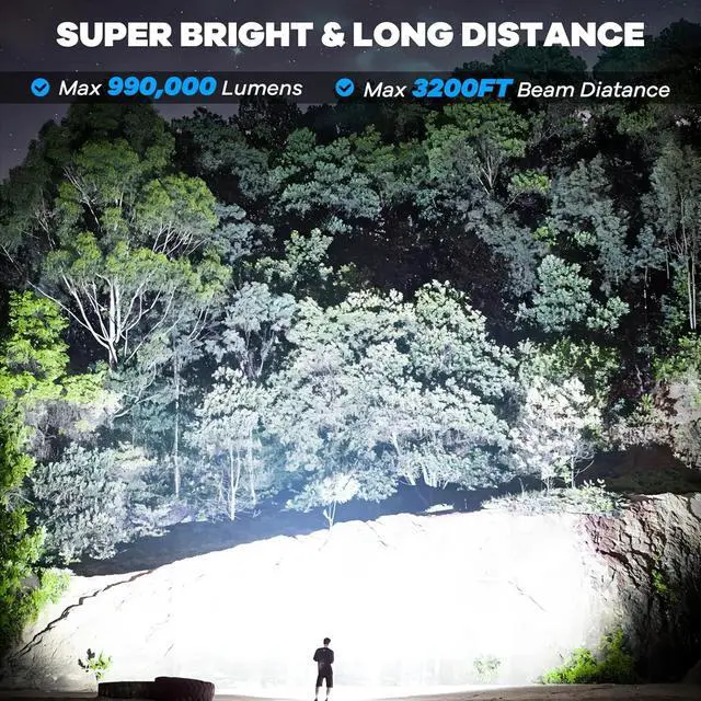 Alt view image 2 of 7 - Flashlights High Lumens Rechargeable 2 Pack, 99,000 Lumens Super Bright Flashlight, LED Powerful Flash Light, 7 Modes with COB Work Light, IPX7 Waterproof for Outdoor Camping Hiking