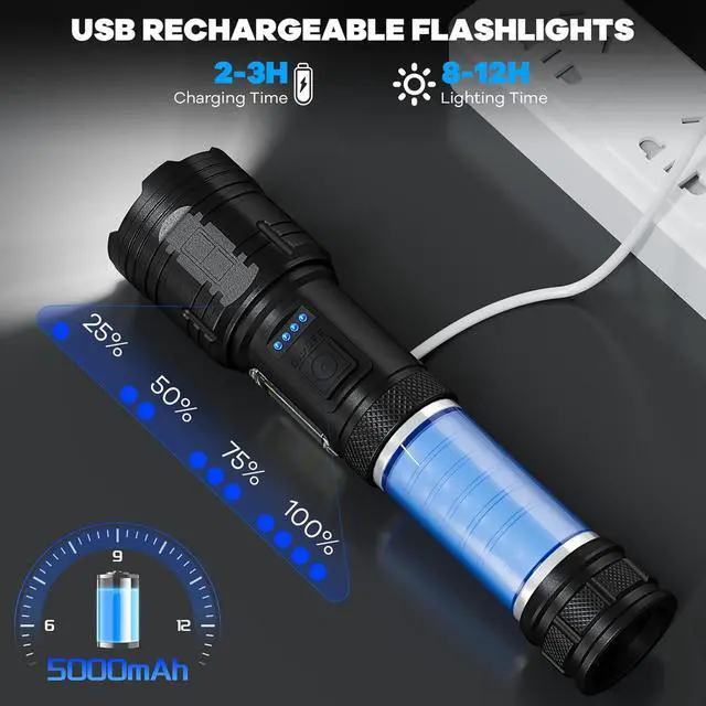 Alt view image 3 of 7 - Flashlights High Lumens Rechargeable 2 Pack, 99,000 Lumens Super Bright Flashlight, LED Powerful Flash Light, 7 Modes with COB Work Light, IPX7 Waterproof for Outdoor Camping Hiking