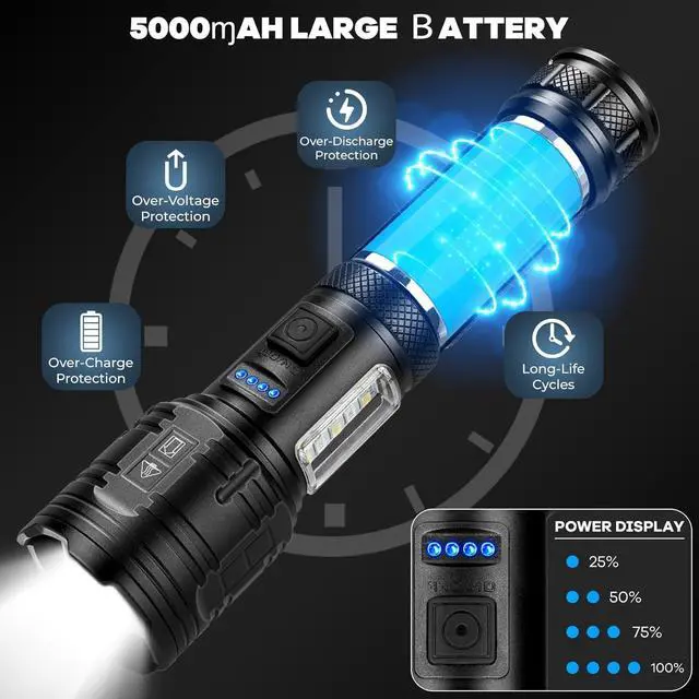 Alt view image 4 of 7 - Flashlights High Lumens Rechargeable 2 Pack, 99,000 Lumens Super Bright Flashlight, LED Powerful Flash Light, 7 Modes with COB Work Light, IPX7 Waterproof for Outdoor Camping Hiking