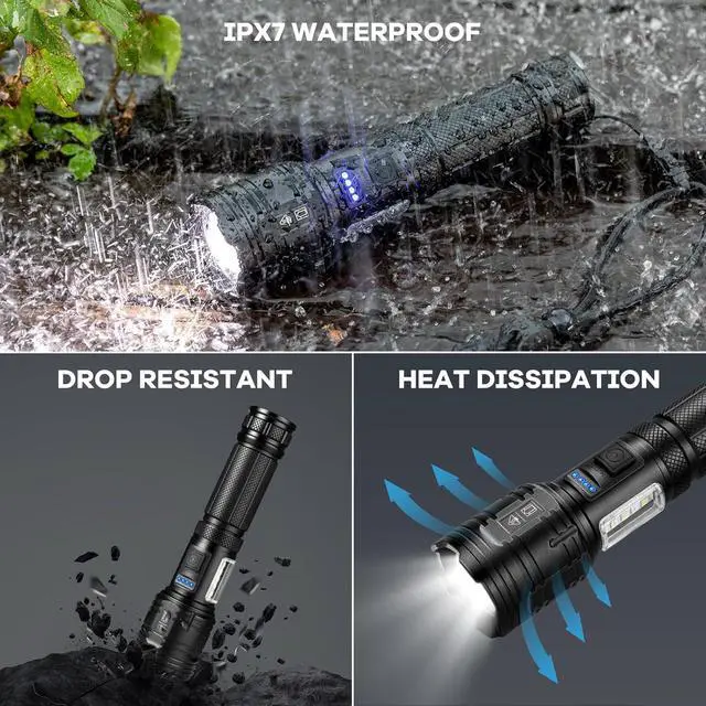 Alt view image 7 of 7 - Flashlights High Lumens Rechargeable 2 Pack, 99,000 Lumens Super Bright Flashlight, LED Powerful Flash Light, 7 Modes with COB Work Light, IPX7 Waterproof for Outdoor Camping Hiking