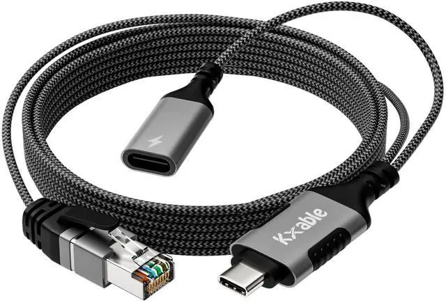 Main image of USB C to Ethernet Cable 4 FT, Type C to RJ45 Cord with USB-C Female 65W PD Fast Charging, Internet and Charging Two in One, Gigabit LAN Network, Directly Connected, for Surfing Internet and Charging