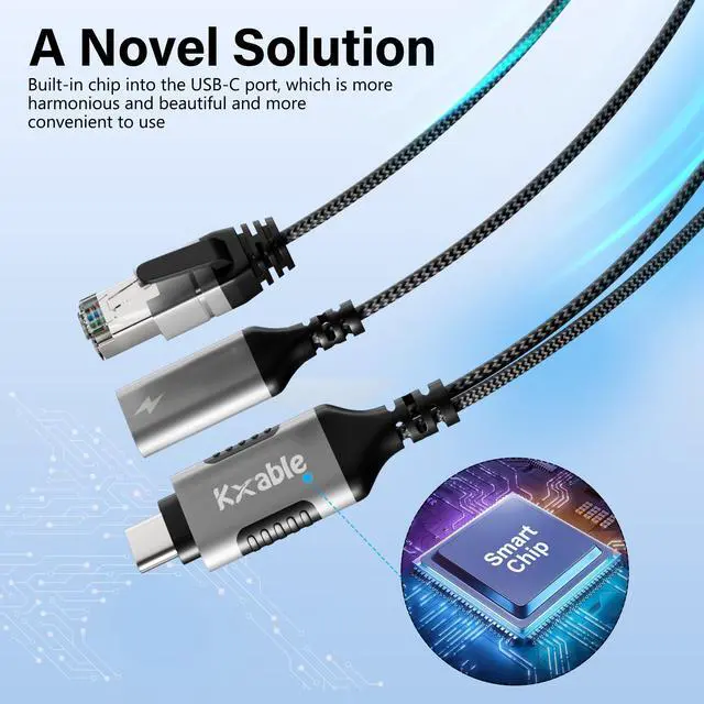 Alt view image 6 of 7 - USB C to Ethernet Cable 4 FT, Type C to RJ45 Cord with USB-C Female 65W PD Fast Charging, Internet and Charging Two in One, Gigabit LAN Network, Directly Connected, for Surfing Internet and Charging