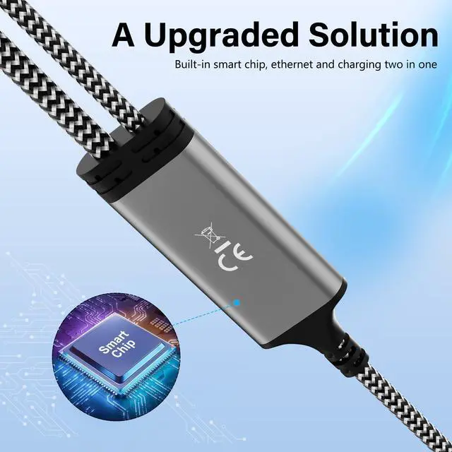 Alt view image 6 of 7 - USB C to Ethernet Cable 6 FT, Type C to RJ45 Cord with USB-C Male 100W PD Fast Charging (PD Next to USB-C Port), Ethernet and Charging Two in One, Gigabit, for MacBook Surfing Internet and Charging