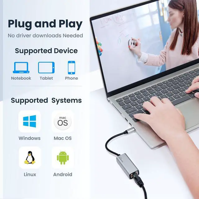 Alt view image 4 of 7 - USBC Ethernet Adapter 2 Pack,2Pcs TypeC to RJ45 Ethernet Gigabit Network Adapter Compatible with Windows, MacOS, Linux, and More TypeC to RJ45 with 1000MBPS (2*USB C to RJ45)