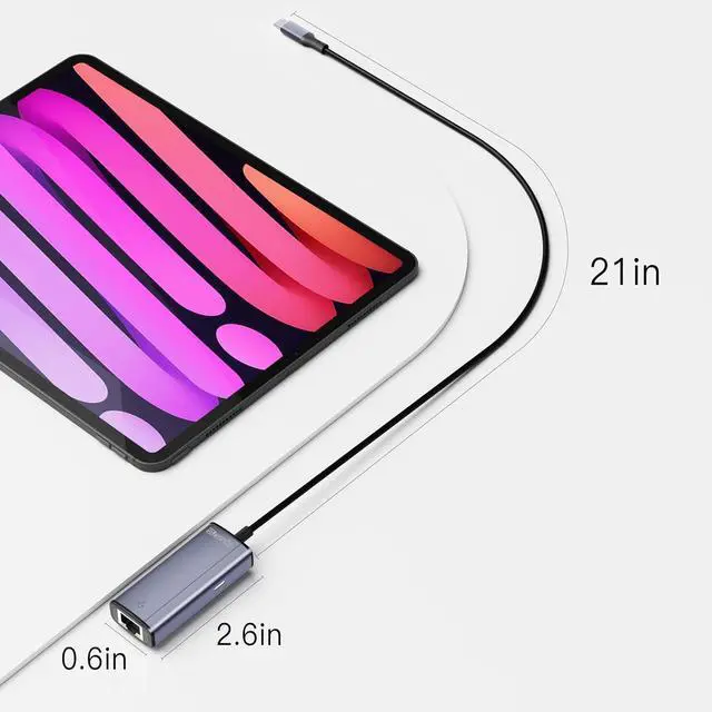 Alt view image 7 of 7 - 2 in 1 USB C to Ethernet Adapter with 100W PD Charging, Type-C to RJ45 Gigabit LAN Adapter for MacBook Pro/Dell XPS/iPad Pro/Surface/Chromebook