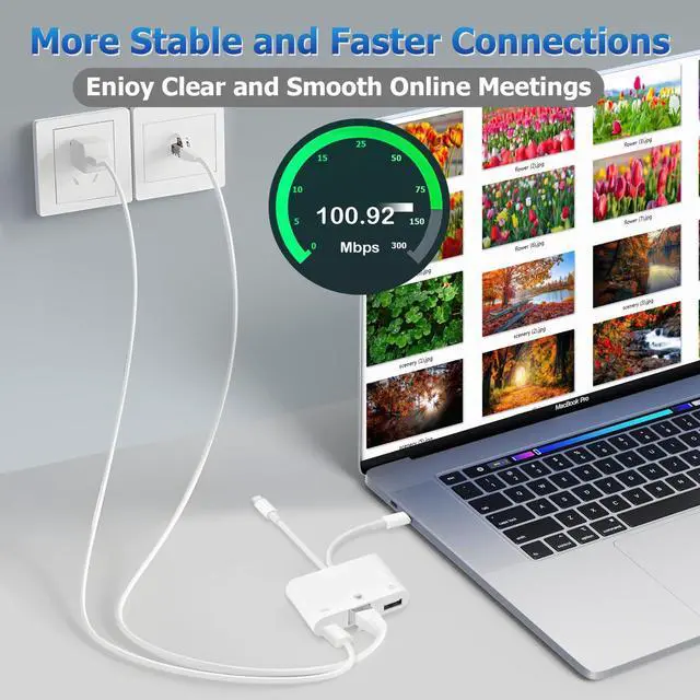 Alt view image 4 of 7 - 2 in 1 Lightning and Type C to RJ45 Ethernet Adapter Network Adapter, with Charge Port and USB Port Support USB Flash Drive/Keyboard/Mouse/Came, Plug and Play,Supports 100Mbps Ethernet Network