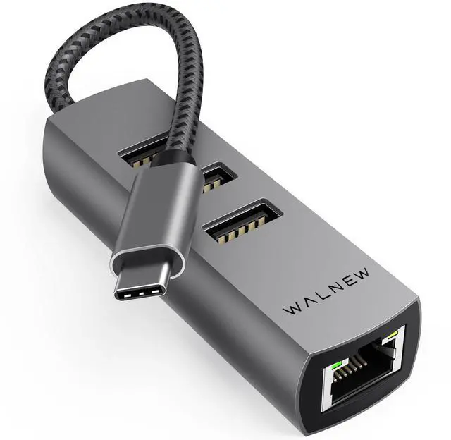 Main image of USB-C to Ethernet Adapter, WALNEW USBC to RJ45 LAN Adapter, Gigabit Cat Network Cable Converter to Type C Thunderbolt 3 for Mac,MacBook Pro/Air,Samsung Galaxy Tab (Ehternet+USB-A Port, USB-C)