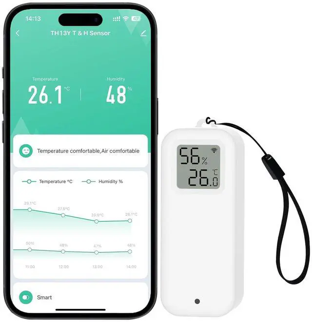 Main image of WLAN Thermometer Hygrometer Sensor, Wireless Smart Temperature and Humidity Digital Display Monitor, with Remote App Notification Alert for Home, Greenhouse(1pack)