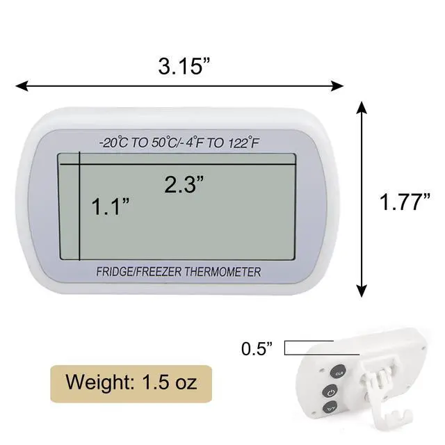 Alt view image 5 of 7 - 2 Pack Waterproof Digital Refrigerator Thermometer Large LCD, Freezer Room Thermometer with Magnetic Back, No Frills Easy to Read