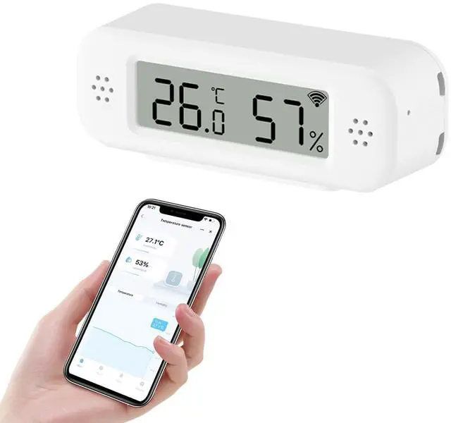 Main image of WiFi Thermometer, Humidity Meter with Smart Alert and Data Storage, Temperature and Humidity Monitor for Bedroom, Baby Room, Warehouse, Cellar, Greenhouse, White with Screen
