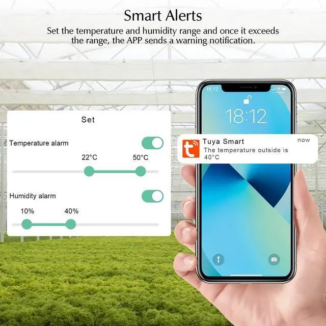Alt view image 6 of 7 - WiFi Thermometer, Humidity Meter with Smart Alert and Data Storage, Temperature and Humidity Monitor for Bedroom, Baby Room, Warehouse, Cellar, Greenhouse, White with Screen