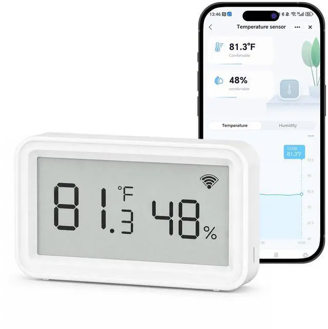 Main image of Smart WiFi Thermometer Hygrometer, Indoor Wireless Temperature Humidity Sensor with Electronic Display, App Notification Alert, Free Data Storage Export, Digital Remote Monitor for Home Room (1)