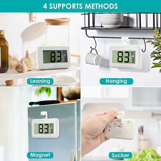 Alt view image 6 of 7 - 4 Pack Digital Refrigerator Thermometer, Waterproof Freezer Room Thermometer,High Precision Fridge Alarm Thermometer with Hook for Kitchen Home, °C/°F Convertible