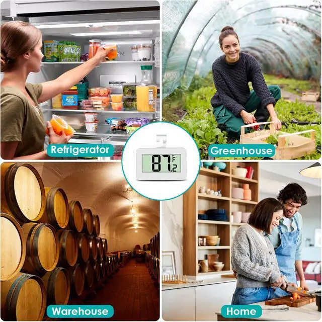 Alt view image 7 of 7 - 4 Pack Digital Refrigerator Thermometer, Waterproof Freezer Room Thermometer,High Precision Fridge Alarm Thermometer with Hook for Kitchen Home, °C/°F Convertible