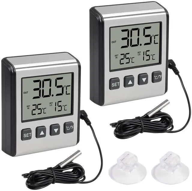 Main image of 2pcs Fridge Refrigerator Thermometer Freezer Thermometer high and Low Temperature Alarm Extra Sensor Big LCD Stainless Panel