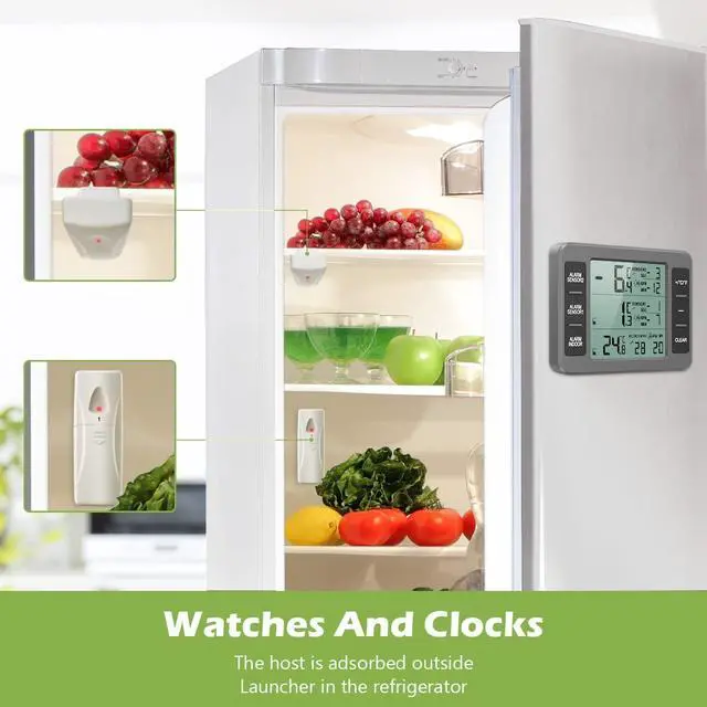 Alt view image 3 of 7 - Refrigerator Thermometer, Indoor Outdoor Thermometer with 2 Sensors, Wireless Digital Freezer Thermometer with Audible Alarm Temperature Gauge, Min/Max Record for Home, Kitchen Grey