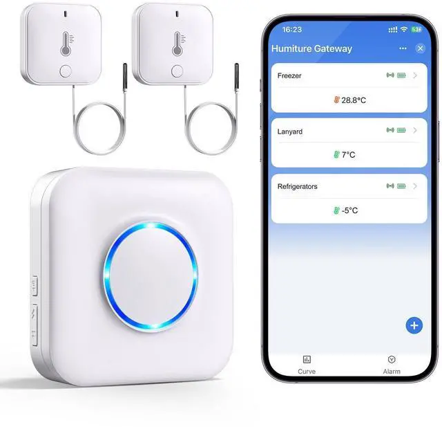Main image of WiFi Refrigerator Thermometer with Alarm, Freezer Alarms Thermometer Sensor with App Alert, 90dB Loud Alarm for Fridge Kitchen Fish Tank Wine Cellar Hot Tub 2 Pack (2.4G WiFi Only)