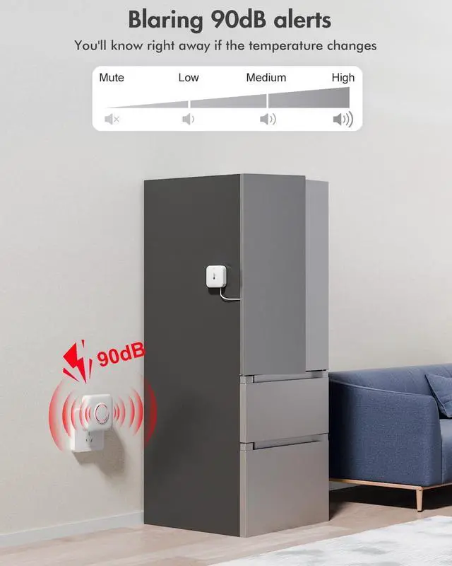 Alt view image 3 of 7 - WiFi Refrigerator Thermometer with Alarm, Freezer Alarms Thermometer Sensor with App Alert, 90dB Loud Alarm for Fridge Kitchen Fish Tank Wine Cellar Hot Tub 2 Pack (2.4G WiFi Only)