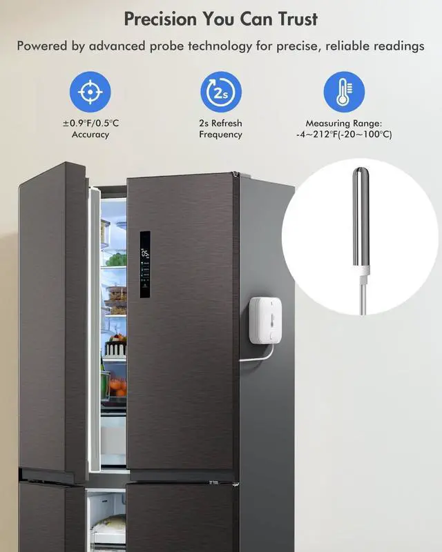 Alt view image 4 of 7 - WiFi Refrigerator Thermometer with Alarm, Freezer Alarms Thermometer Sensor with App Alert, 90dB Loud Alarm for Fridge Kitchen Fish Tank Wine Cellar Hot Tub 2 Pack (2.4G WiFi Only)