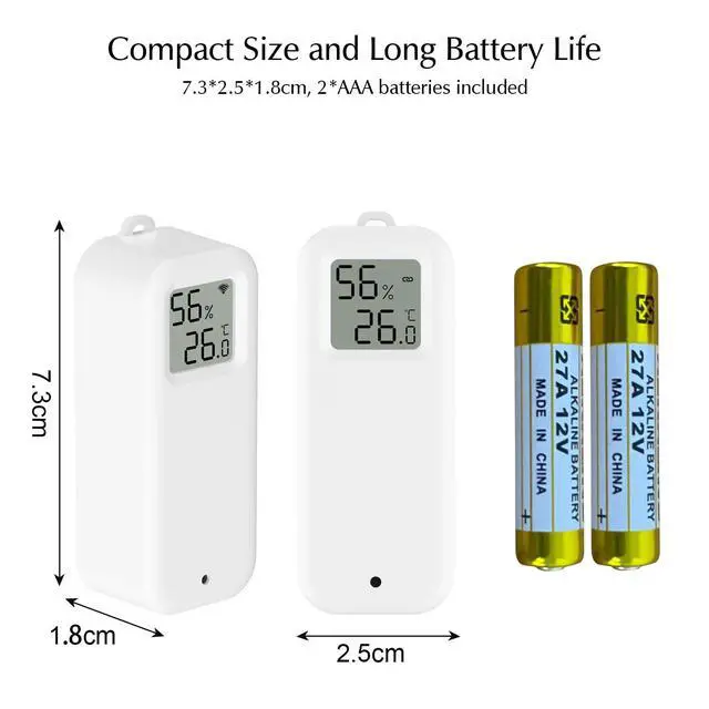 Alt view image 7 of 7 - Room Thermometer Indoor, WiFi Humidity Meter with Smart Alert, Data Storage and Calibration, Temperature and Humidity Monitor for Baby Room, Greenhouse, White 2 Pack with Screen