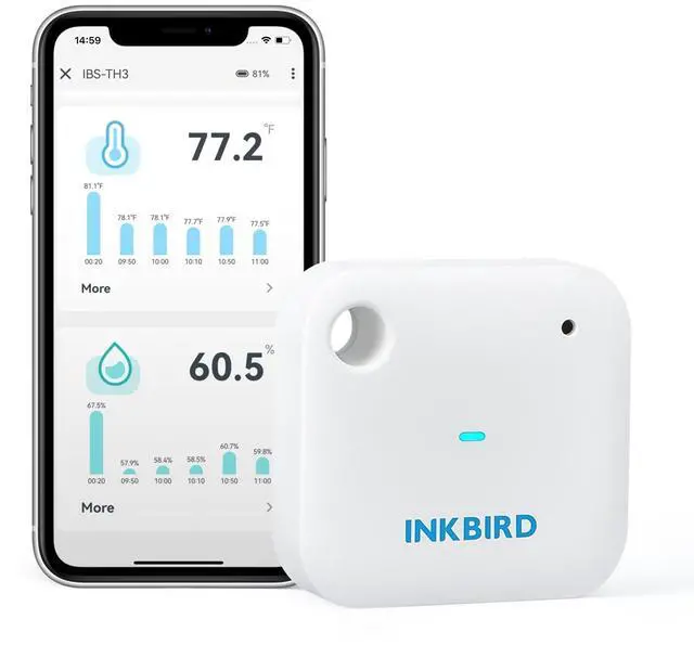 Main image of WiFi Thermometer Hygrometer Monitor, Smart Temperature Humidity Sensor IBS-TH3 with App Notification Alert, 1 Year Data Storage Export, Remote Monitor for Greenhouse Wine Cellar Baby Room