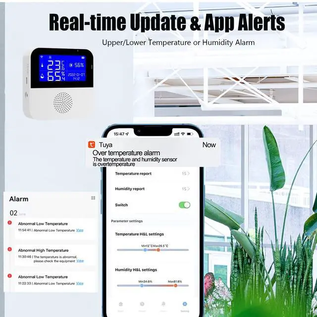Alt view image 2 of 7 - WiFi Thermometer Hygrometer with Waterproof Probe: Smart Temperature Humidity Sensor with LCD Backlit Screen & Calibration Function, App & Buzzer Alert, Indoor Temperature Monitor for Home Pet