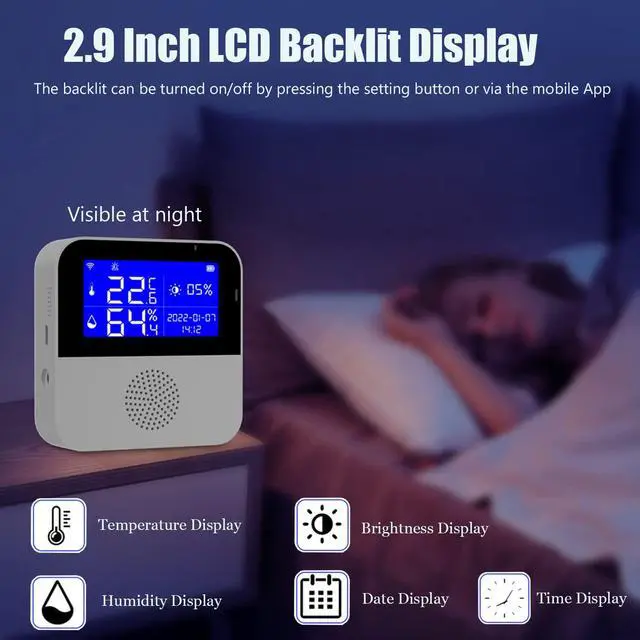 Alt view image 4 of 7 - WiFi Thermometer Hygrometer with Waterproof Probe: Smart Temperature Humidity Sensor with LCD Backlit Screen & Calibration Function, App & Buzzer Alert, Indoor Temperature Monitor for Home Pet