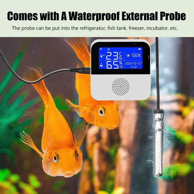 Alt view image 3 of 7 - WiFi Thermometer Hygrometer with Waterproof Probe: Smart Temperature Humidity Sensor with LCD Backlit Screen & Calibration Function, App & Buzzer Alert, Indoor Temperature Monitor for Home Pet