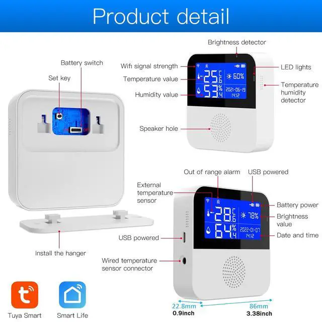 Alt view image 7 of 7 - WiFi Thermometer Hygrometer with Waterproof Probe: Smart Temperature Humidity Sensor with LCD Backlit Screen & Calibration Function, App & Buzzer Alert, Indoor Temperature Monitor for Home Pet