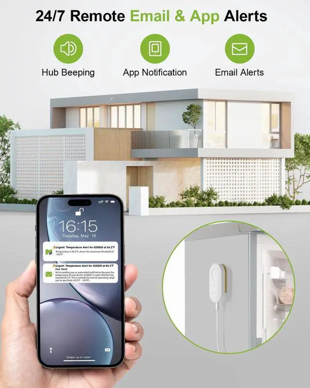 Alt view image 6 of 7 - Wireless Thermometer Freezer Alarm Sensor MS1, Upgraded Version of ST5, Hub Required (Not Included), Email & App Alert, Data Logging, No Subscription, for Fridge, Freezer, Hot Tub